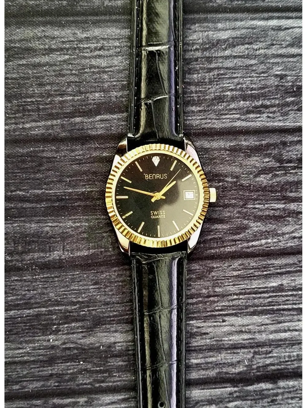Rare Benrus Smoke Swiss Diamond President Watch Fluted Bezel
